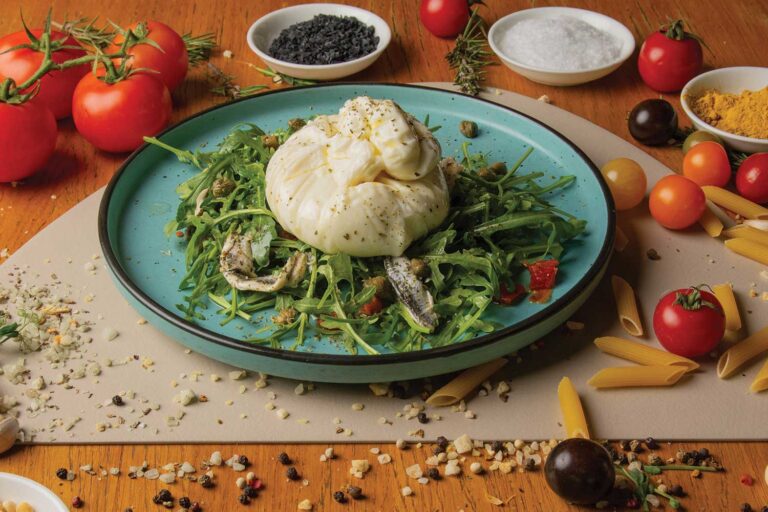 Burrata with Arugula Salad and Marinated Anchovies / Burrata cu salată de rucola