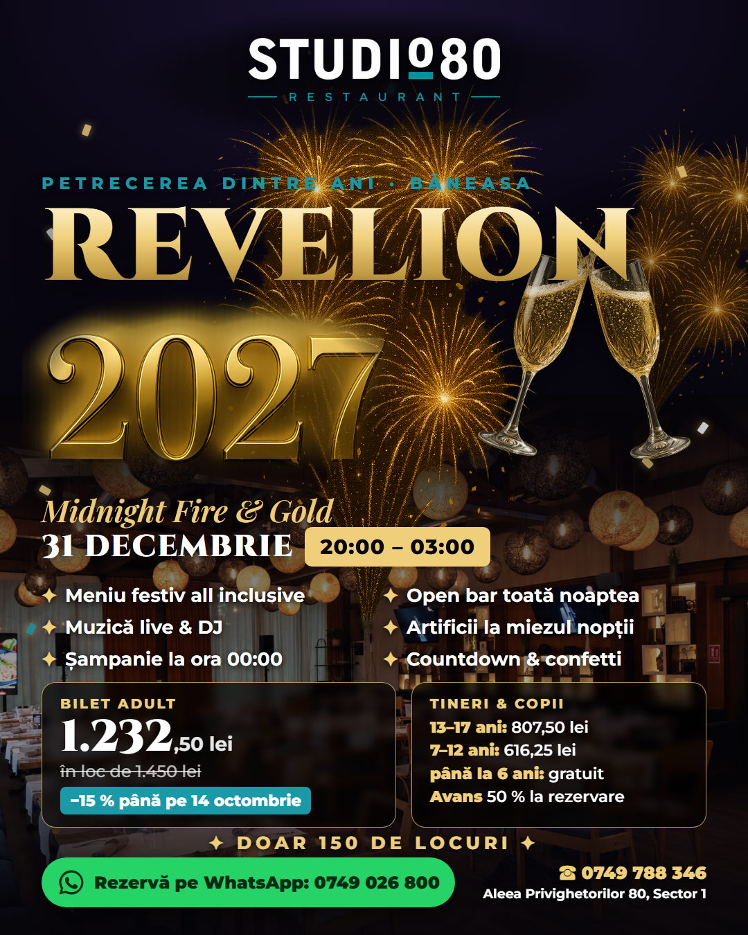 Revelion 2027 la Studio 80 - Midnight Fire & Gold